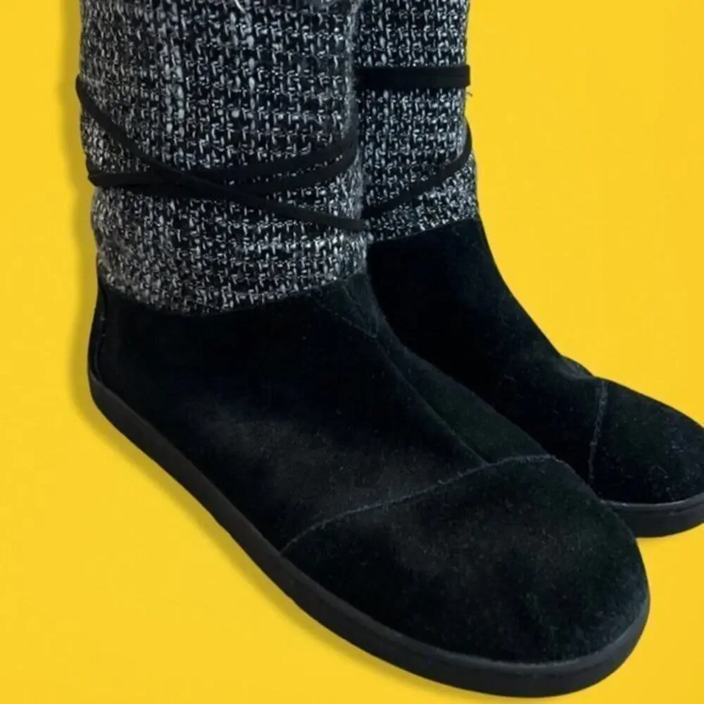 TOMS Kid's Girl's Nepal Boots Black Suede with Metallic Wool Size 6